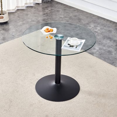 MODFU Ronde Tafel - Gehard Glazen Blad - Minimalistisch - Voor Woonruimte Of Horeca - Glas En Metaal - Zwart En Transparant - 85 x 76 cm