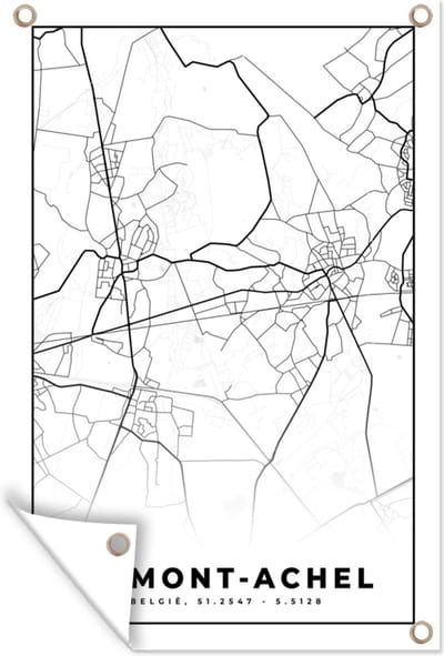 Muurdecoratie Kaart – Plattegrond – Stadskaart – Hamont Achel – België – Zwart Wit - 120x180 cm - Tuinposter - Tuindoek