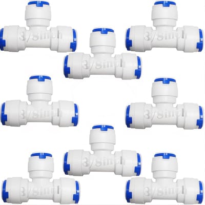 Pack van 8 RO Waterfilter Aansluitingen, Push Fit T-stuk voor 9.5 mm Slangen in Osmose- en Koelapparaten
