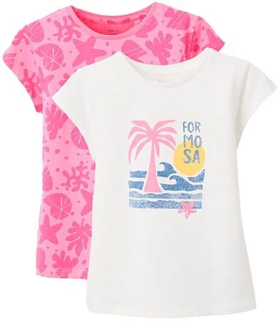 Zippy 3107115401 T-shirt Met Korte Mouwen 2 Eenheden Wit,Roze 4-5 Years Meisje