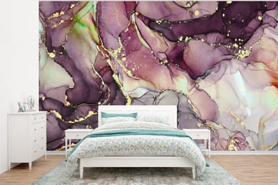 Behang - Fotobehang Marmer - Rood - Paars - Goud - Breedte 400 cm x hoogte 300 cm