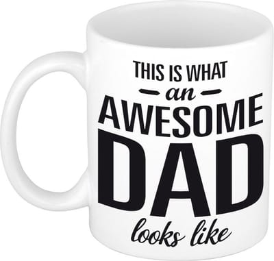 Awesome dad cadeau koffiemok - drink beker - voor Vaderdag - wit - 300 ml - Papa