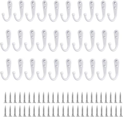 Witte metalen wandhaken set van 30 - Ideaal voor kleding, handdoeken en keukengerei