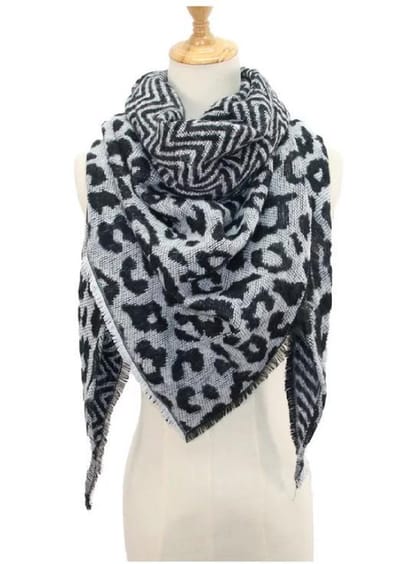 Warme winter dames sjaal met luipaard print - zwart - grijs - creme - acryl - herfst - winter - ca. 140 x 190 cm