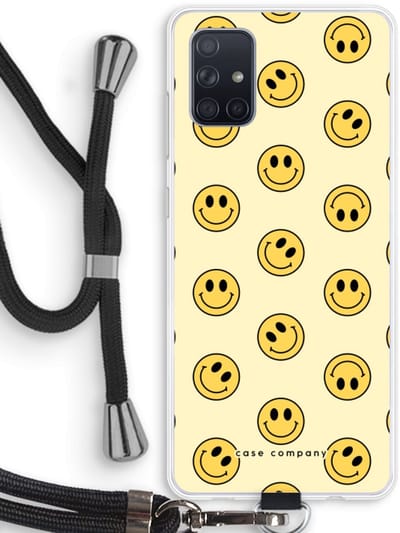 Case Company® - Hoesje met koord geschikt voor Samsung Galaxy A71 hoesje met Koord - Smiley N°2 - Telefoonhoesje met Zwart Koord - Bescherming aan alle Kanten en Over de Schermrand