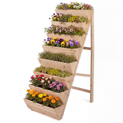 COSTWAY 8-laags verticaal tuinbed, vurenhouten bloembed, verticale plantenbak met plantenbakken, houten bloementrap, bloembak voor terras, balkon, tuin (Natuurlijk)