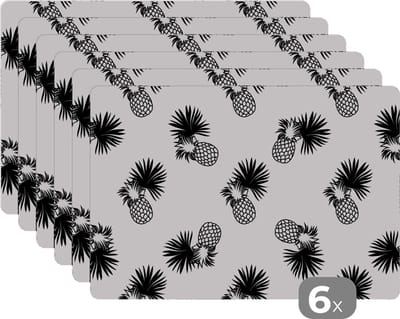 Placemat - Placemats kunststof - Ananas - Patronen - Jungle - 45x30 cm - 6 stuks - Hittebestendig - Anti-Slip - Onderlegger - Afneembaar