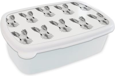 Broodtrommel Wit - Lunchbox - Brooddoos - Vintage - Konijnen - Patronen - 18x12x6 cm - Volwassenen
