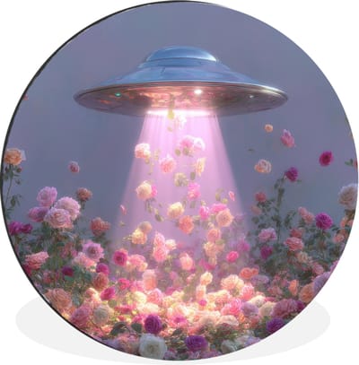 WallCircle - Wandcirkel - Muurcirkel - Ufo - Rozen - Pastelkleuren - Aluminium - Dibond - 30x30 cm - Binnen en Buiten