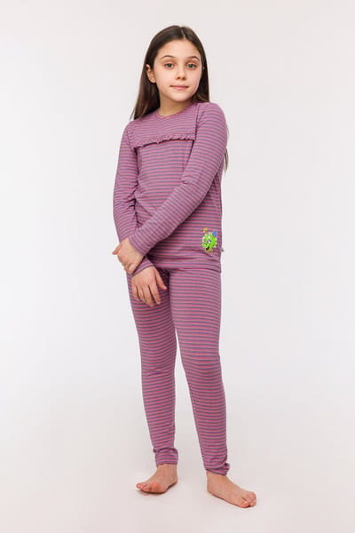 Woody pyjama meisjes/dames - roze/lila gestreept - dino - 242-10-PZG-Z/915 - maat 152