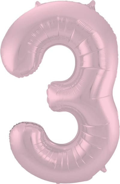 Folat - Folieballon Cijfer 3 Pastel Roze Metallic Mat - 86 cm