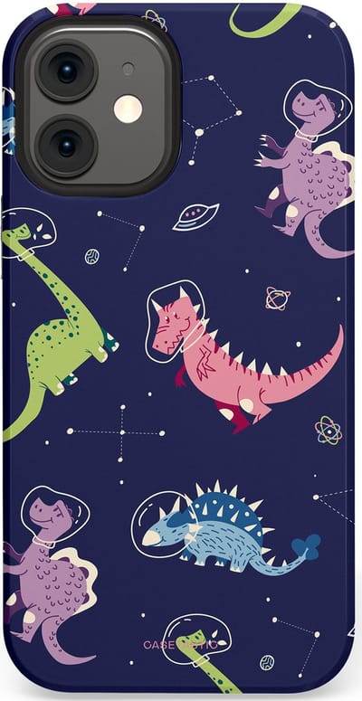 Casetastic hoesje geschikt voor Apple iPhone 12 Mini - Dubbellaagse bescherming - Rex in de ruimte - Fashion Case - Donkerblauw Donkergrijs