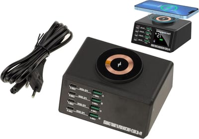 USB Laadstation - Oplader Hub - Meerdere Apparaten Opladen - 8 Poorten met Draadloos Laden - 110 W - Zwart
