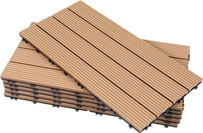 Terrastegels - 6 Stuks - 1 m² - WPC Composiet Kunststof - 60x30cm - 4 strepen - Teak - Makkelijke en Snelle Montage - Balkontegels - Vlondertegel Set - Onderhoudsvrij - Tuin, Balkontegels - Terrasplanken