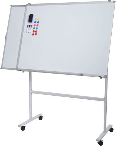 Whiteboard MCW-C85b, met uitschuifbaar bord magneetbord memobord prikbord, verrijdbaar oprolbaar incl. accessoires, 167x186cm