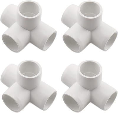 PVC Koppelingen - 4-Weg Connectoren - DIY Projecten - Meubelkwaliteit PVC - 1/2 Inch - Wit