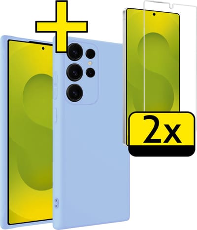 Hoesje - Met 2x Screenprotector - Geschikt voor Samsung Galaxy S25 Ultra - Sterk & Shockproof - Back Cover - Siliconen Case - Telefoon Hoes - Telefoonhoesjes - Lichtblauw