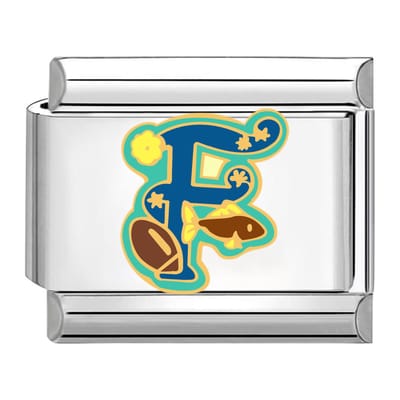 Quiges - Schakel - Bedel - 9mm - charms - Kleurrijk - alfabet F - Geschikt voor - armband - Schakelarmband - italy bedels armband