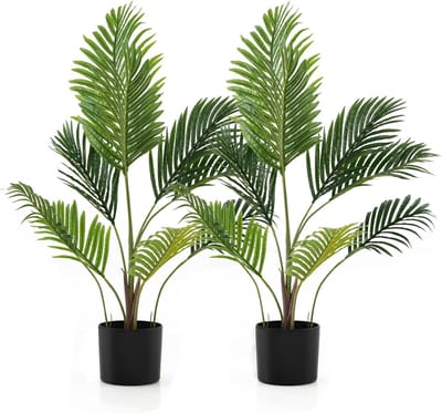 KOMFOTTEU 2 stuks Kunstplanten met pot, kunstpalmboom met realistische takken en bladeren, decoratieve kunstplant voor ingang, woonkamer, balkon, 90 cm