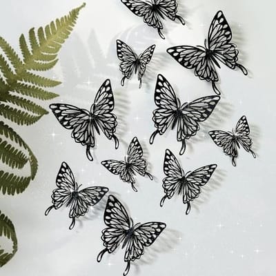 3D Vlinder Stickers - 24 Stuks Verwijderbare Zwarte Papieren Wanddecoratie, DIY Versiering voor Kamers, Deuren en Ramen, Perfect voor Bruiloften en Verjaardagsfeesten