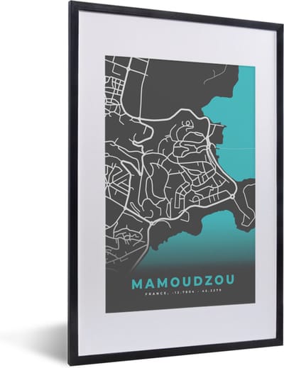 Fotolijst incl. Poster - Frankrijk - Stadskaart - Mamoudzou - Kaart - Plattegrond - 40x60 cm - Posterlijst