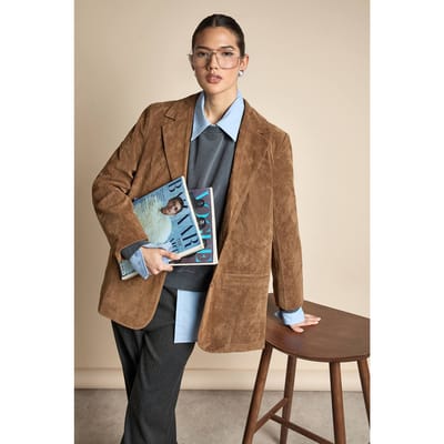 boohoo Dames Vintage-look blazer in nep suede met relaxed pasvorm | Tan | Maat: 36
