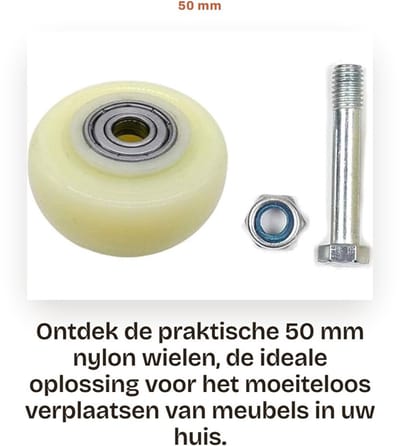 Dailygoods- Nylon Wielen 50 mm - Zwenkwielen Set van 2 - Duurzaam - Stil - Eenvoudig te Installeren - Geschikt voor Meubels