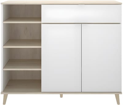 Vente-unique Keukenbuffet WAJDI - 2 deuren, 1 lade en 4 nissen - Wit en eiken