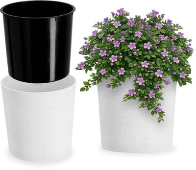 KADAX Bloempot met houtspaanders, elegante bloempot met inzet, pot, tuinkom, bloembak, bloempotbescherming voor woonkamer, kantoor, ? 30 cm, wit