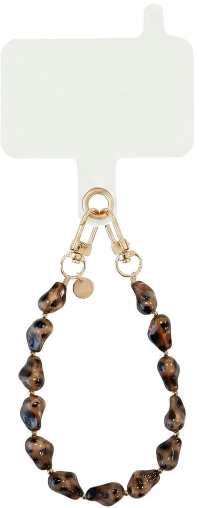 xoxo Wildhearts telefoonkoord met clip - Leopard Muse - Kort koord - Geschikt voor iPhone - Geschikt voor Samsung - Phone cord met koord clip - Easy Cord - Telefoonketting - Stenen ketting met luipaardprint