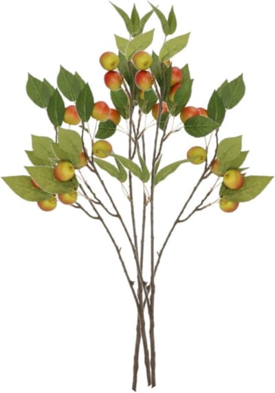 DK Design Kunstbloem fruit tak met appels - 3x - 76 cm - rood/groen - Kunst zijdebloemen