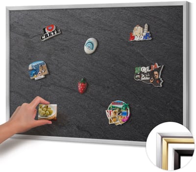 Wallfluent - Zwart Magneetbord in Stijlvolle Kleuren - 100 cm x 70 cm - Magneetbord met Zilveren Frame - Stenen muurtextuur - Magneetbord met Effen Frame - Magneetbord Multifunctioneel - Magnetisch Bord Decoratief