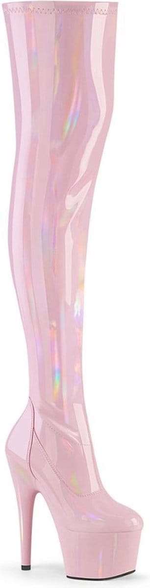 Pleaser - ADORE-3000HWR Plateau Overknee Laarzen - Paaldans schoenen - 35 Shoes - Roze