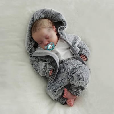 Babypop Jongen - Levensgrote Pop - Rollenspel - Handgemaakt Vinyl - 51 cm - Grijs