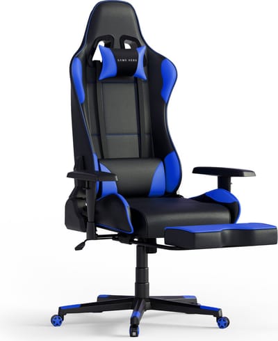 GAME HERO® Winner X1 - Gaming Stoel - Gamestoel - Gaming Chair - Verstelbare Armleuningen - Gamestoel Met Voetsteun - Blauw