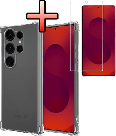Hoesje - Met Screenprotector - Geschikt voor Samsung Galaxy S25 Ultra - Sterk & Shockproof - Siliconen Case - Back Cover - Telefoon Hoes - Shock Proof - Transparant