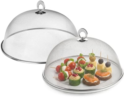 Excellent Houseware Vliegenkap - 2x - Voedselkap - RVS - rond - D30 cm - Eten/voedsel beschermen - tegen ongedierte - Afdekkappen