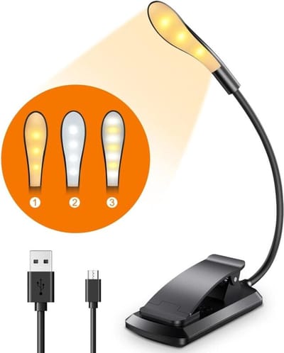 longziming -7-LED USB Oplaadbare Boeklamp – 9 Lichtstanden, 3 Kleuren (Warm/Koel/Natuurlijk), 360° Flexibele Leeslamp met Klem voor Bed, Kinderen, Studeren en Kamperen