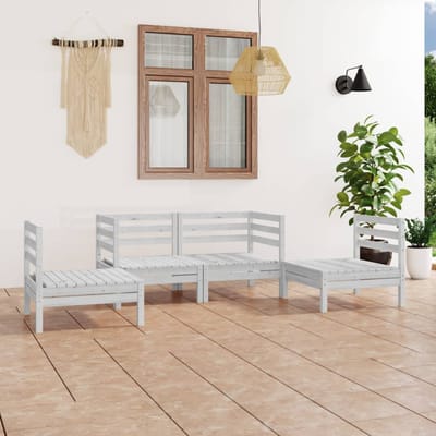 vidaXL - 4-delige - Loungeset - massief - grenenhout - wit