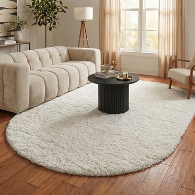 NATURL. Ovaal Shaggy vloerkleed - Blaze Wit - 160x230cm