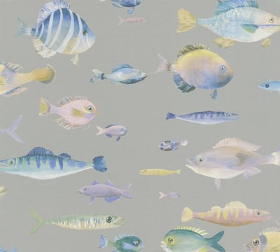 VISSEN BEHANG | Dierenprint - grijs blauw geel roze - A.S. Création PintWalls II