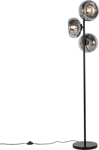 QAZQA ayesha - Art Deco Vloerlamp | Staande Lamp - 3 lichts - H 145 cm - Zwart - Woonkamer | Slaapkamer | Keuken