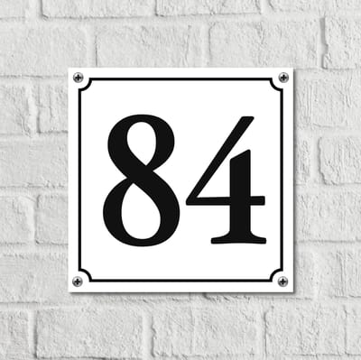 Huisnummerbord Wit Dibond Deluxe - Nummer 84 - incl. bevestiging | - naambord - nummerbord - voordeur