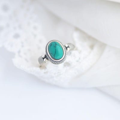 Bague Série Turquoise Rétro   Bagues Incrustées Bleu-Vert Pour Femmes Rangée Unique Exquise Simplicité Bijoux Haut de Gamme resizable blue