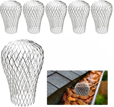 6-delige dakgootzeef - bladvanger regenpijp - Boldraadrooster - 18×10cm - Regenpijp beschermer - voor daken, dakranden en regenpijpen - Zilver