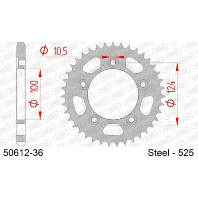 Stalen motortandwiel achteraan Afam 525 36 dents