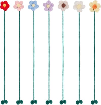 Set van 7 Gehaakte Bloemen Boekenleggers Handgemaakt | Decoratieve Markeringen voor Boeken & Cadeau
