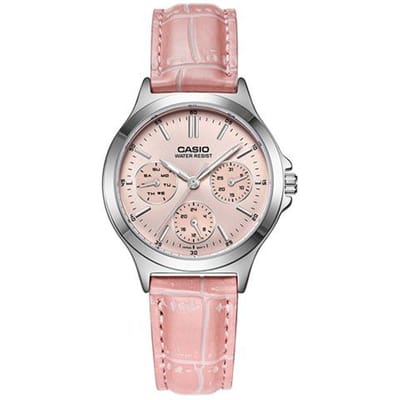 Casio STANDARD Serie Eenvoudig Zakelijk Drie-oog Zes-naalds Kwarts Uurwerk Leren Band Japanse en Koreaanse Vrouwen's Horloge Roze Wijzerplaat LTP-V300L-4A roze