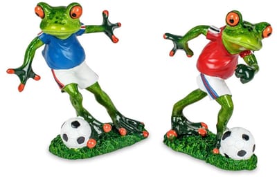 Kikkers - 2 set - Voetbal - Opkikker - Groen - Beeld - 17x8x8cm - Keramiek