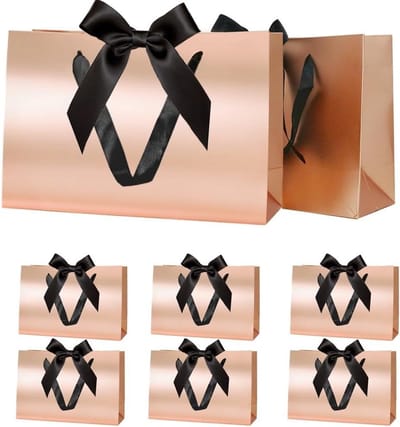 Geschenkzakjes met lint - roségouden handvatten - 8 stuks - 30 x 20 x 10 cm - Kerstmis verjaardag bruiloft